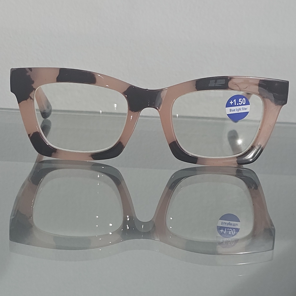 Women's Pink and Black Tortoiseshell Blue Light Glasses +1.50
